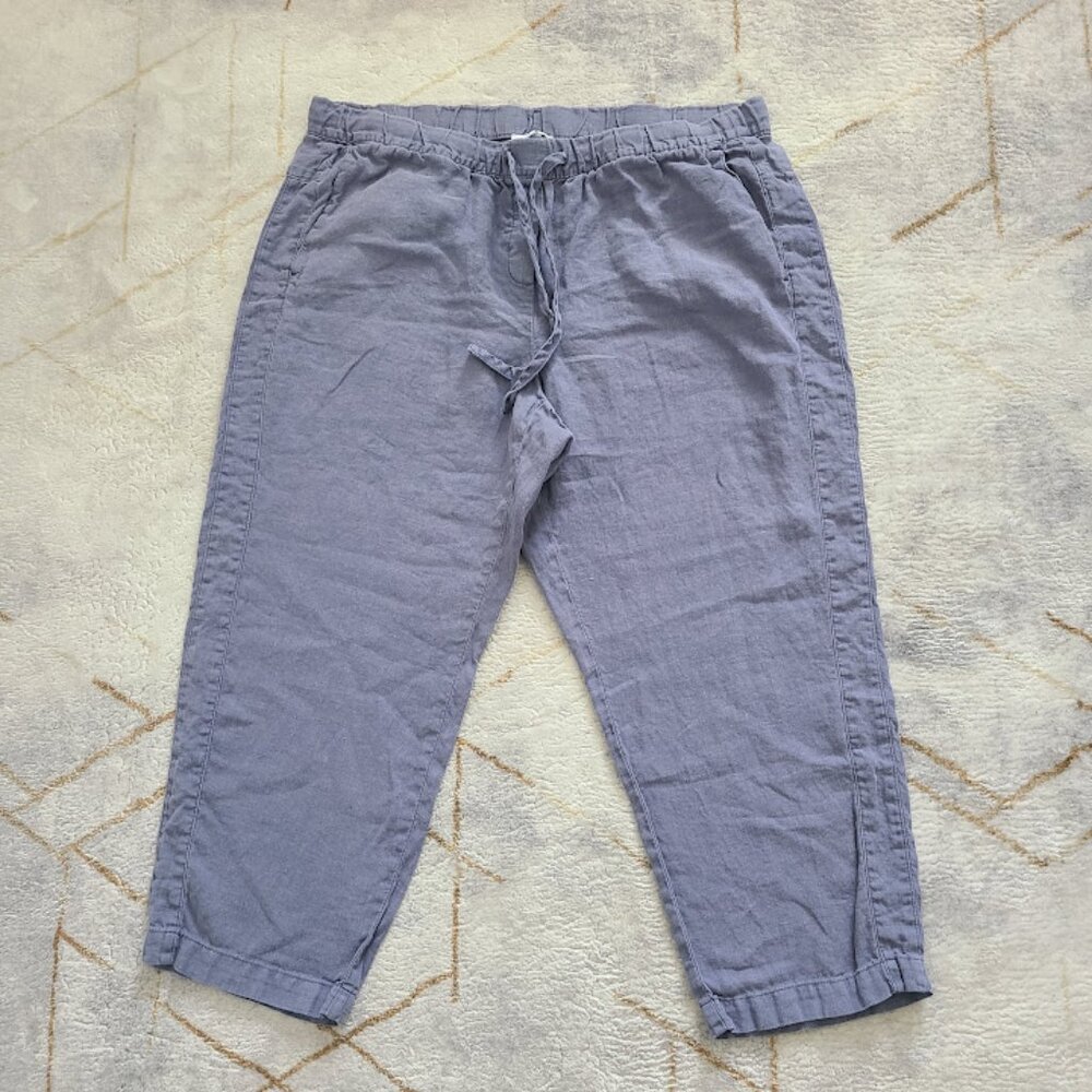 J. Jill PureJill Linen Pants L Petite Purple Blue Cropped Pull-On Elastic Waist